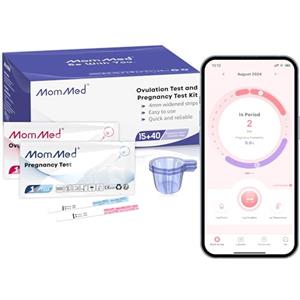 MOMMED Kit per test di ovulazione HCG15-LH40, 15 test di gravidanza e 40 strisce reattive per l'ovulazione con 55 coppette per urina Test di gravidanza precoce affidabile e veloce
