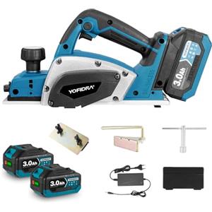 Yofidra Pialla Elettrica 650W, Pialletto Elettrico Professionale con 2 Batterie 3.0Ah, Larghezza Piallatura 82mm, Profondità 1mm, 15000 RPM, per Falegnameria, Lavorazione Legno, Fai da Te