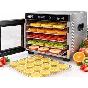 VITA5 Essiccatore Alimentare 6 Ripiani Inox 650 W Timer 24 Ore | Prepara Chips di Mela Funghi Essiccati e Carne Secca con Temperatura Regolabile ed Essiccazione Uniforme