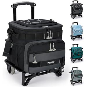 TOURIT Contenitore frigo pieghevole, a prova di perdite, isolato, a 48 taniche con carrello fuoristrada, equipaggiamento migliorato e ruote nuove, adatto per spiaggia, picnic, shopping nero