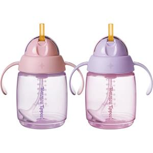 Tommee Tippee Bicchiere trainer con cannuccia, 240 ml, agevola il passaggio alla tazza per i bambini dai 6 mesi, cannuccia ponderata in silicone e manici ergonomici, Rosa e Viola, confezione da 2