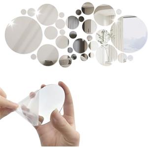Domicubes 32 Pezzi Adesivo Specchio Rotondo, Acrilico Specchio Adesivo Parete Removibile Specchio Da Parete Per Cerchi Stereo 3D, DIY Decorazione Per Parete Per Bagno, Cucina, Soggiorno, Guardaroba (Argento)