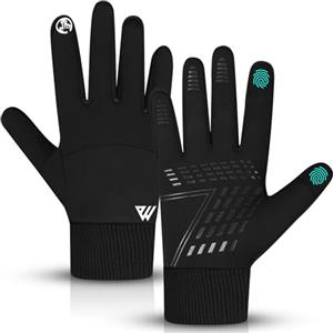WESTWOOD FOX Guanti invernali per uomo e donna, guanti termici morbidi e caldi con touch screen, presa antiscivolo, polsino elastico, ciclismo, corsa, escursioni, sci (L, NERO)