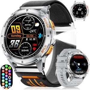 ESFOE Orologio Smartwatch Uomo GPS con 5ATM Impermeabile Smart Watch Militare Nuoto, Bussola/Barometro Pressione/Altimetro, 1,43'' HD AMOLED Fitness Watch con Frequenza Cardiaca/SpO2 per Android iOS