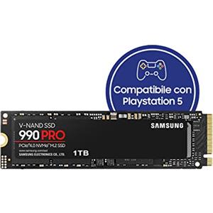 Samsung 990 PRO NVMe M.2 SSD, 1TB, PCIe 4.0, 7.450 MB/s in lettura, 6.900 MB/s in scrittura, SSD interno per giochi ed editing video, Nero, MZ-V9P1T0BW