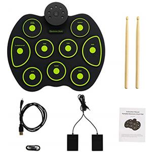 Locisne Batteria elettaronica Portatile Pieghevole Batteria Elettronica avvoalgibile con 9 Pad per Batteria, 2 Pedali, Regalo di Natale di Compleanno (Senza Altoparlanti)