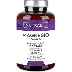 NUTRALIE Magnesio Completo - Magnesio Citrato + Magnesio Bisglicinato 2145mg - Anti stress e Fatica - Integratore Magnesio con Vitamine B5, B6 e C Calcio | 120 Capsule Vegane Nutralie