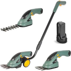 FISHTEC Tagliabordi Tagliaerba a batteria + Tagliasiepi Elettrico senza fili - Cesoie per Prato con 2 tipi di Lama : Tosaerba + Scultura siepi - Batteria al litio 3,6 V - Manico Telescopico 92 cm