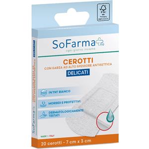 SoFarma Cerotti Delicati Sterili 7x3 cm - 20 Pezzi, Adesivi per Pelle Sensibile con Garza Alta Protezione