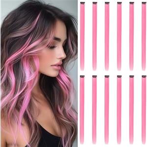 REDMENCO Extension Capelli Colorati con clip, Rosa 12 pezzi 22 pollici Lungo Dritto, Sintetiche Resistenti al Calore, per Bambini Ragazze Donne Festival Feste Halloween Cosplay