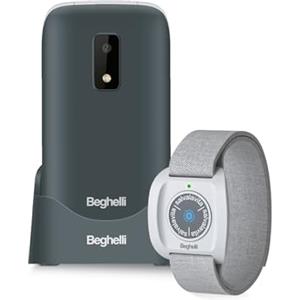 Beghelli - Kit Salvalavita Phone SLV20 Plus + Bracciale Band Telefono Anziani, gsm, SOS, Chiamata Rapida, Telesoccorso Indossabile, Ampio Display, 2.8 Pollici, Nero