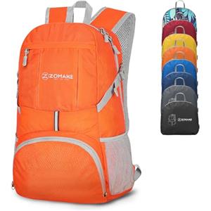 ZOMAKE 35L Zaino Pieghevole Leggero Zaini Ripiegabile Piccolo,Packable Backpack Da Trekking Per Donna Uomo Viaggio Campeggio Città Sportivo(Arancione)