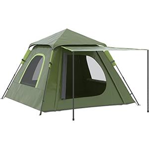 Outsunny Tenda da Campeggio da 2-3 persone con Veranda e Finestre, Tenda da Trekking con Porta con Cerniera e Gancio Superiore, 210x210x150 cm, Verde