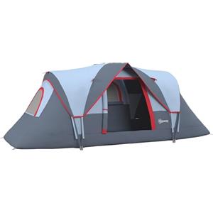 Outsunny Tenda da Campeggio 4-6 Posti Idrorepellente per 3000mm con Protezione UV, Tenda Famigliare con Finestre e Pali in Fibra di Vetro, 4.55x2.3x1.8 m, Grigio