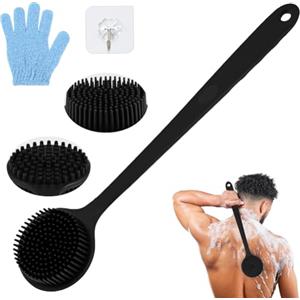 LOPHE Spazzola per il Corpo, 3 Pezzi Spazzola Scrub Corpo in Silicone a Doppia Faccia, Spazzola Schiena a Lunga con Guanto Esfoliante, Esfoliazione per Lavare la Schiena Unisex(Nero)
