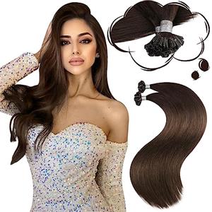 Moresoo Extension Capelli Veri Cheratina Marrone Cioccolato Remy Extension Cheratina Capelli Veri Marrone Scuro #4 35 cm 40g 50 Ciocche
