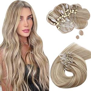 Moresoo Extension Microring Capelli Veri Biondo Meche Invisibili Extension Capelli Veri Microring Marrone Chiaro con Biondo Platino #P9A/60 35 cm 50g 50 Ciocche
