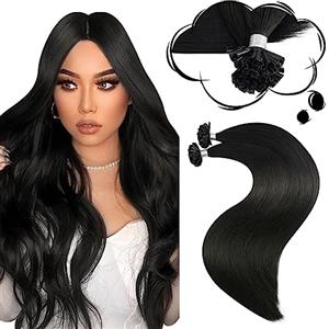 Moresoo Extension Capelli Veri Cheratina Nero Remy Extension Cheratina Capelli Veri Nero Naturale #1B 35 cm 40g 50 Ciocche