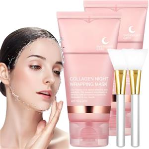 Naturas Bouqutis 2 pezzi Maschera Collagene Viso, Collagen Night Wrapping Mask, Skincare Coreana, Maschere per il Viso, Maschera Viso Coreana Peel Off, Pelle Profondamente Idratata e Rivitalizzata, Dotata di Pennello