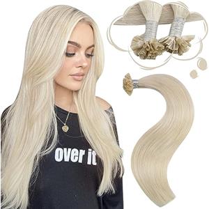 Moresoo Extension Capelli Veri Cheratina Biondo Chiaro Remy Extension Cheratina Capelli Veri Biondo Platino #60 35 cm 40g 50 Ciocche