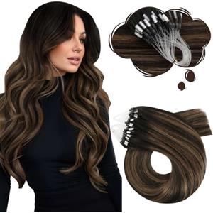 Moresoo Extension Microring Capelli Veri Balayage Castano Scuro con Marrone Medio Remy Extension Capelli Veri Microring 50 Ciocche 50g #2/6/2 35 cm