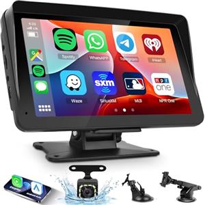 Hodozzy Autoradio Portatile CarPlay Display per Auto, Schermo 7 Pollici IPS Touchscreen Auto con Carplay Android Auto Senza Fili, Hodozzy Stereo Auto Monitor Car Play con Telecamera, Bluetooth, GPS/AUX/FM