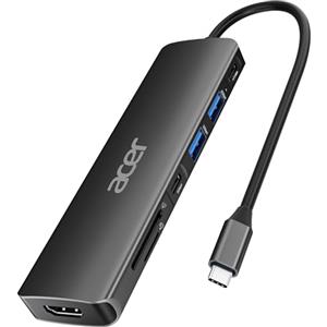 Acer Hub USB C 7 in 1, USB C Adattatore con 4K HDMI, 2 USB-A 3.0 5Gbps, PD 100W, Lettore Schede SD/TF, Sdoppiatore Multi USB per Computer/MacBook Pro Air/iPad/iPhone 15/Surface/Steam Deck (Nero)