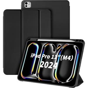 CACOE Cover Compatibile con iPad pro 2024 (M4) da 11 Pollici-Ultra Sottile con Funzione Leggio Slim in Pelle PU Custodia Adatta, Nero