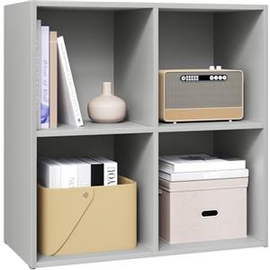 WOLTU Libreria Moderna Mensola di Legno a 4 Cubi Scaffale da Esposizione Porta Libri per Casa Ufficio, Grigio