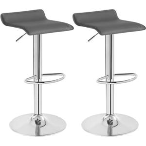 WOLTU Sgabelli da Cucina Set di 2, Sgabello da Bar Colazione Regolabile in Altezza, Sgabello da Banco Girevole a 360°per Bar, Cucina, Banco, Caffè, PVC+Metallo, con Poggiapiedi, Grigio+Argento