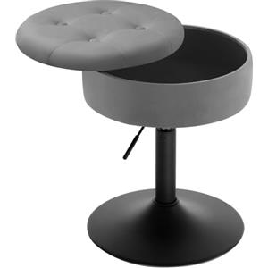 WOLTU Sgabello Piccolo da Bar in Velluto e Metallo, Sedia da Pranzo con Vano Portaoggetti, Sgabello Rotondo Girevole, Altezza Regolabile tra 49,5-65cm, Grigio Scuro BH329dgr-1