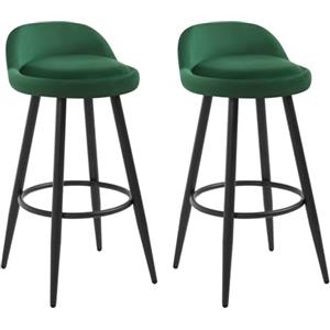 WOLTU Sgabelli Cucina Set di 2, Sgabelli da Bar con Schienale e Poggiapiedi, Sgabelli in Velluto, Struttura in Metallo, Verde scuro, BH296dgn-2
