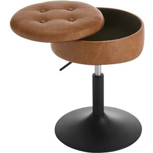 WOLTU Sgabello da Trucco Girevole, Sedile Regolabile in Altezza, Sedia da Bar Rotondo con Contenitore, Pelle sintetica vintage, Base in Metallo, per Cucina, Soggiorno, Marrone, BH439br-1