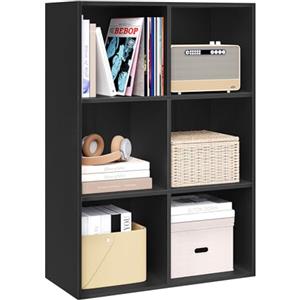 WOLTU Libreria con 6 Cubi, Scaffale per Libri, Libreria Verticale per Camera da Letto, Soggiorno, Studio, Ufficio, Legno Ingegnerizzato, Nero, 59.6x29x89cm