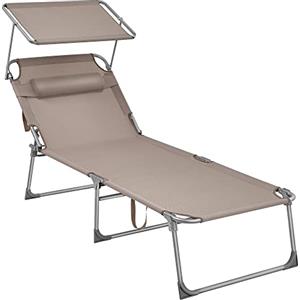 SONGMICS Lettino Prendisole Largo, Sedia a Sdraio Pieghevole, 71 x 200 x 38 cm, Max Portata 150 kg, con Poggiatesta Parasole e Schienale Reclinabile, per Terrazzo Piscina Giardino, Tortora GCB022K01