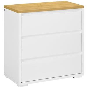 HOMCOM Cassettiera a 3 Cassetti in Truciolato Bianco per Camera da Letto, Studio e Soggiorno, 70x37x75cm