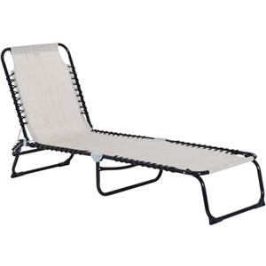 Outsunny Lettino Prendisole Portatile in Acciaio e Tessuto a Rete Traspirante con Schienale Reclinabile in 4 Posizioni, 197x58x30 cm, Nero e Crema