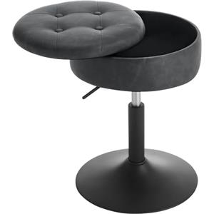 WOLTU Sgabello da Trucco Girevole, Sedile Regolabile in Altezza, Sedia da Bar Rotondo con Contenitore, Pelle sintetica vintage, Base in Metallo, per Cucina, Soggiorno, Antracite, BH439an-1