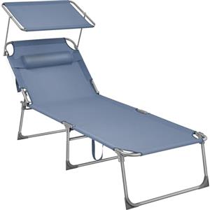 SONGMICS Lettino Prendisole Largo, Sedia a Sdraio Pieghevole, 71 x 200 x 38 cm, Max Portata 150 kg, con Poggiatesta Parasole e Schienale Reclinabile, per Terrazzo Piscina Giardino, Blu GCB022Q01