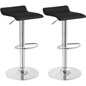 WOLTU Sgabelli da Cucina Set di 2, Sgabello da Bar Colazione Regolabile in Altezza, Sgabello da Banco Girevole a 360°per Bar, Cucina, Banco, Caffè, PVC+Metallo, con Poggiapiedi, Nero+Argento