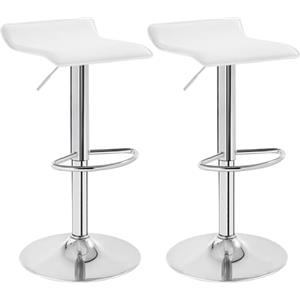 WOLTU Sgabelli da Cucina Set di 2, Sgabello da Bar Colazione Regolabile in Altezza, Sgabello da Banco Girevole a 360°per Bar, Cucina, Banco, Caffè, PVC+Metallo, con Poggiapiedi, Bianco+Argento