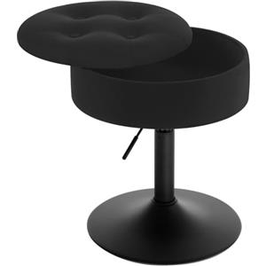 WOLTU Sgabello Piccolo da Bar in Velluto e Metallo, Sedia da Pranzo con Vano Portaoggetti, Sgabello Rotondo Girevole, Altezza Regolabile tra 49,5-65cm, Nero BH329sz-1