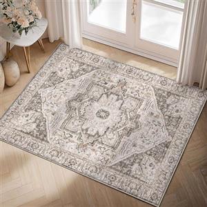 HUGEAR Piccolo tappeto vintage per interni ed ingresso, 60 x 90 cm, per cucina, marrone, neutro, antiscivolo, per soggiorno, lavabile, camera da letto, zerbino, per ufficio, sala da pranzo, bagno,