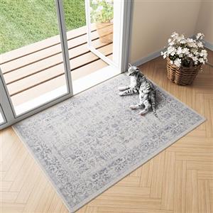 HUGEAR Tappeto da bagno vintage blu lavabile all'ingresso, 60 x 90 cm, morbido antiscivolo, retrò, piccolo tepich a pelo corto, bagno, camera da letto, carpet bedroom