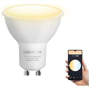 Lepro Lampadina LED GU10 WiFi Intelligente, Smart Lampadine Compatibile con Alexa e Google Home, Luce Dimmerabile Bianco Caldo a Freddo (2700K - 6500K), 4.5W (=50W), Nessun Hub Richiesto, 2.4GHz