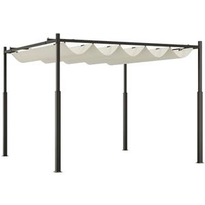 Outsunny Gazebo Pergola 3x3 m Pergolato con Telo Resistente all'Acqua Richiudibile Retrattile, Pergola per Giardino Terrazzo Balcone Veranda Patio Piscina Esterno, Struttura in Metallo, Bianco Crema