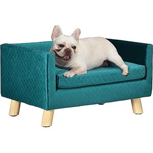 PawHut Divano per Cani e Gatti con Design Scandinavo e Cuscino Imbottito, Cuccia per Animali da Interno in Velluto e Legno, 64x45x36cm, Blu