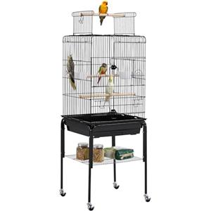 Yaheetech Gabbia per Uccelli Pappagalli Calopsite con Piedistallo in Metallo con Tetto Apribile Nera 46 x 46x 119 cm