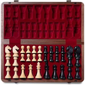 A&A Premium Set di Scacchi Pieghevole in Noce Naturale, con Scacchiera da 38 cm e Altezza del Re di 7,6 cm, Staunton Chess Pieces, Include 2 Regine Extra e una Borsa per il Trasporto