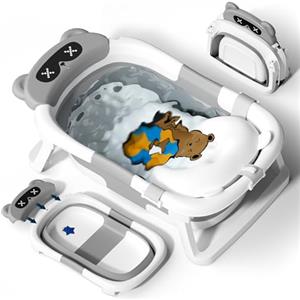 COOSEYA Vaschetta Bagnetto Neonato, Vasca Neonato Bagnetto Per Neonati Pieghevole Essenziale Per Il Neonato Con Cuscino (0-18 Mesi), Regalo Ideale Per Neonati E Bambini Portatile Salva Spazio, Grigio